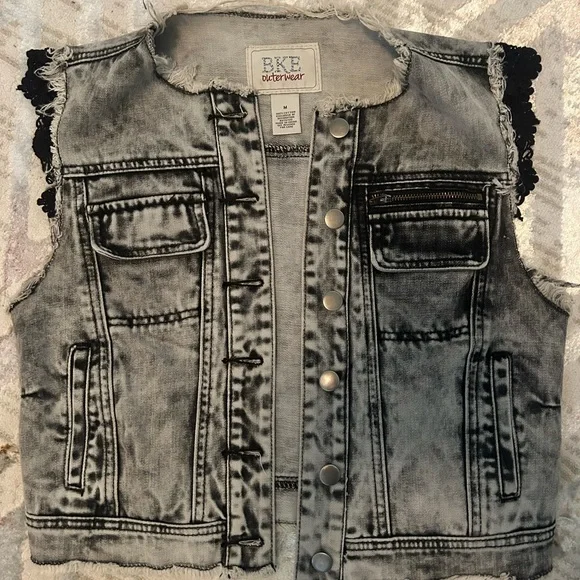 BKE Washed Black and Gray Denim Vest - Picture 2 of 6